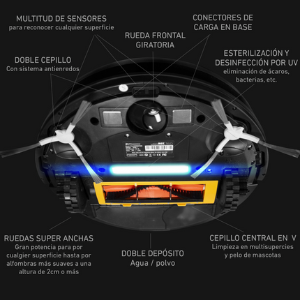 Robot Aspirador Láser LASERBOT 360 Phoenix  - Aspirado, Barrido, Fregado y Mopa, Compatible con Alexa y Google Assistant