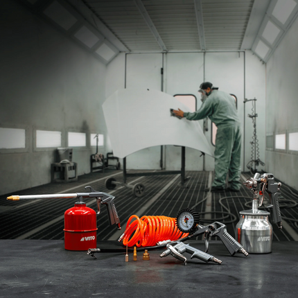 Kit de Accesorios de Aire Comprimido 8 Piezas | Pistolas, Manguera y Manómetro para Compresores