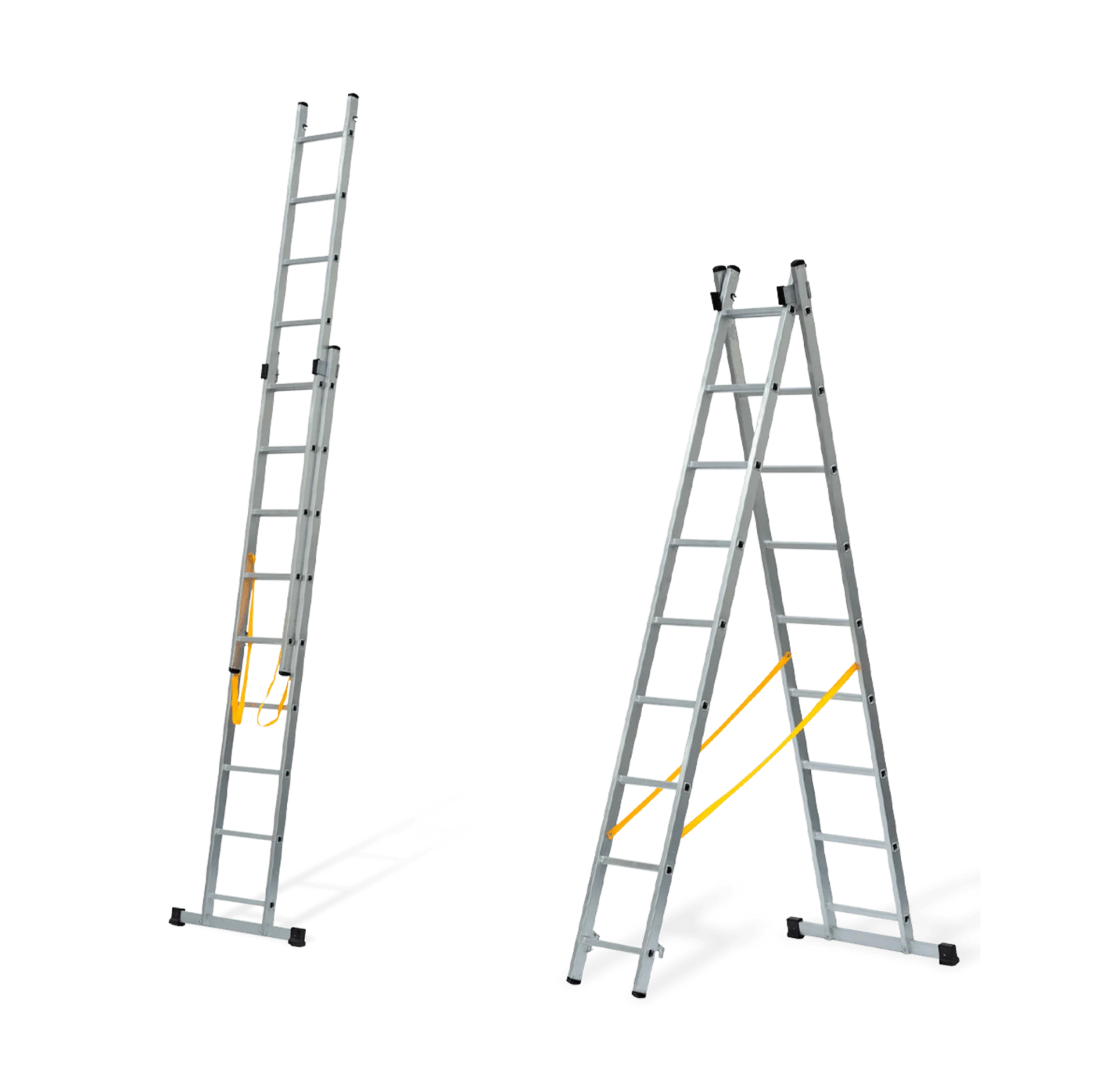 Escalera Doble Extensible de Aluminio 2x2,5 m con Peldaños Cuadrados Antideslizantes