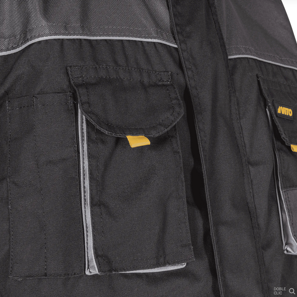 Chaqueta de Trabajo Comfort Plus Gris – 9 Bolsillos, Triple Costura y Cierre con Velcro