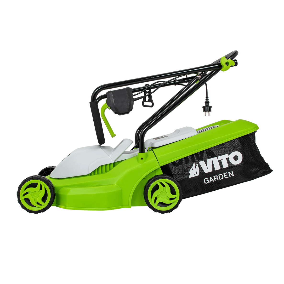 Cortacésped eléctrico 1200W con motor de inducción, 320mm de corte, 3 alturas ajustables y bolsa recogedora de 30L