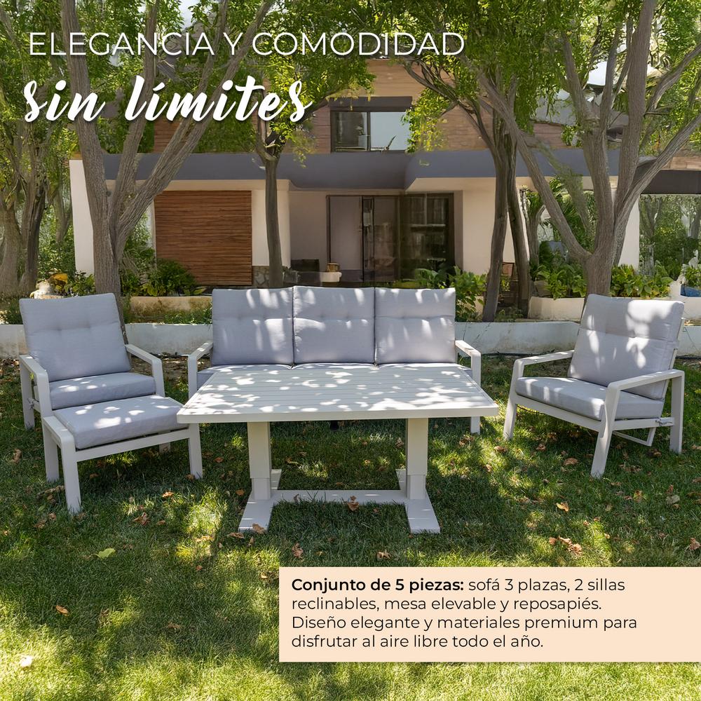Set de Jardín para 5 Personas con Sofá, Sillones Reclinables y Mesa Elevable - YOEVU Vista Lounge