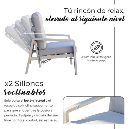 Set de Jardín para 5 Personas con Sofá, Sillones Reclinables y Mesa Elevable - YOEVU Vista Lounge