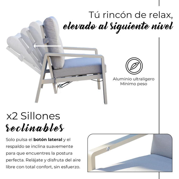 Set de Jardín para 5 Personas con Sofá, Sillones Reclinables y Mesa Elevable - YOEVU Vista Lounge