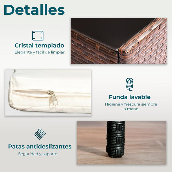 Set de Jardín  4 Piezas – Sofá, Sillas y Mesa de Exterior en Ratán Café