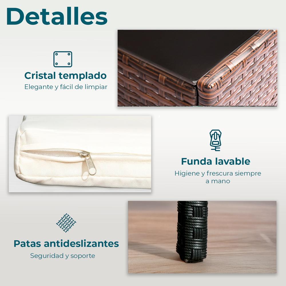Set de Jardín  4 Piezas – Sofá, Sillas y Mesa de Exterior en Ratán Café