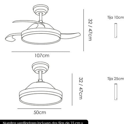 Ventilador de Techo LED Retráctil  – 6 Velocidades, Luz Dimmable, Motor DC