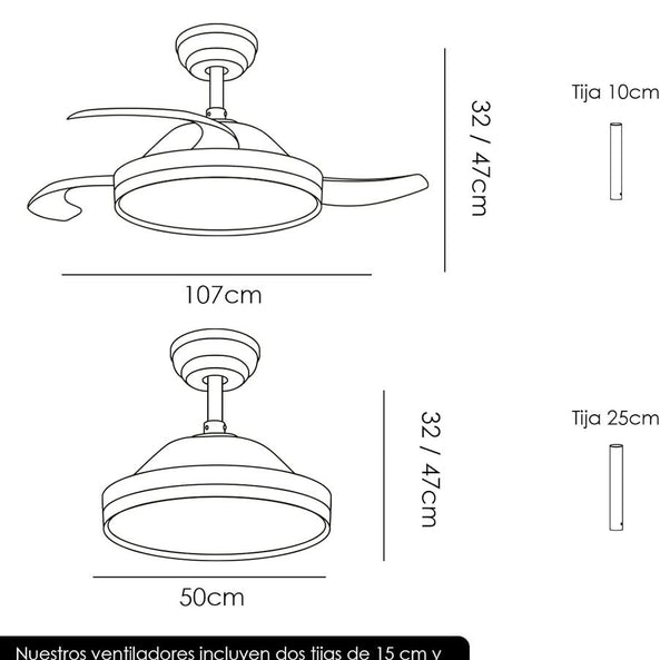 Ventilador de Techo LED Retráctil  – 6 Velocidades, Luz Dimmable, Motor DC