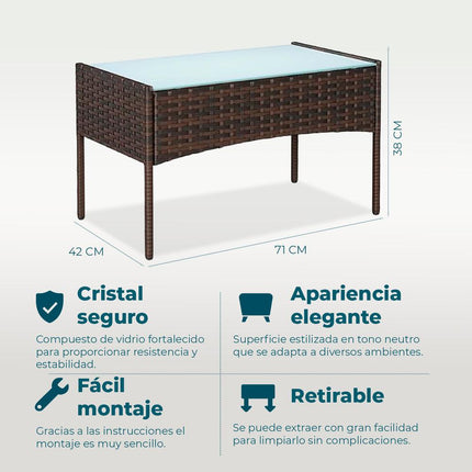 Set de Jardín  4 Piezas – Sofá, Sillas y Mesa de Exterior en Ratán Café