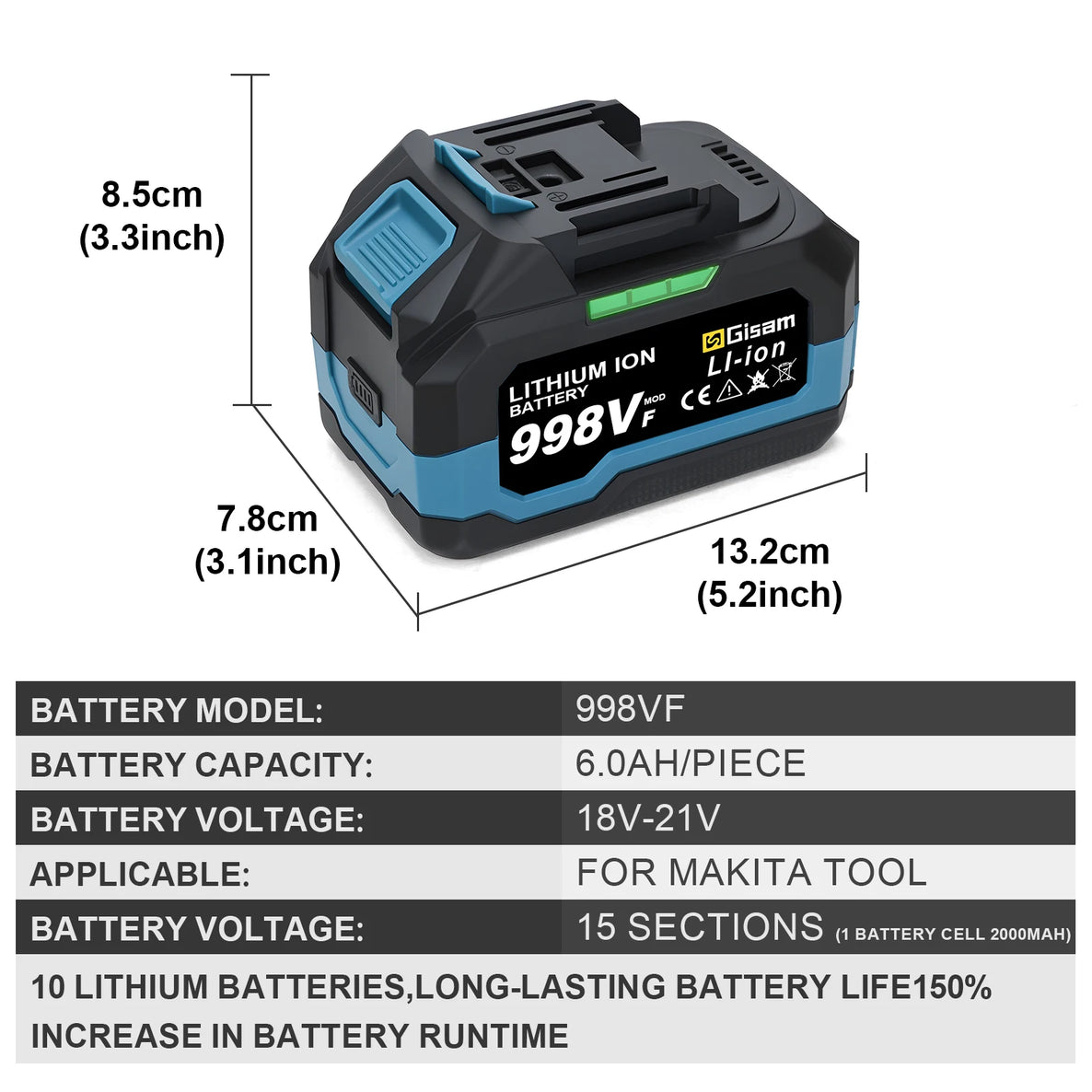 Batería Recargable  18V 4.0Ah / 6.0Ah Litio-Ion | Compatible con Herramientas Makita