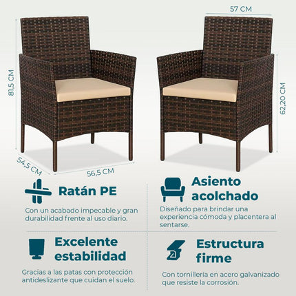 Set de Jardín  4 Piezas – Sofá, Sillas y Mesa de Exterior en Ratán Café