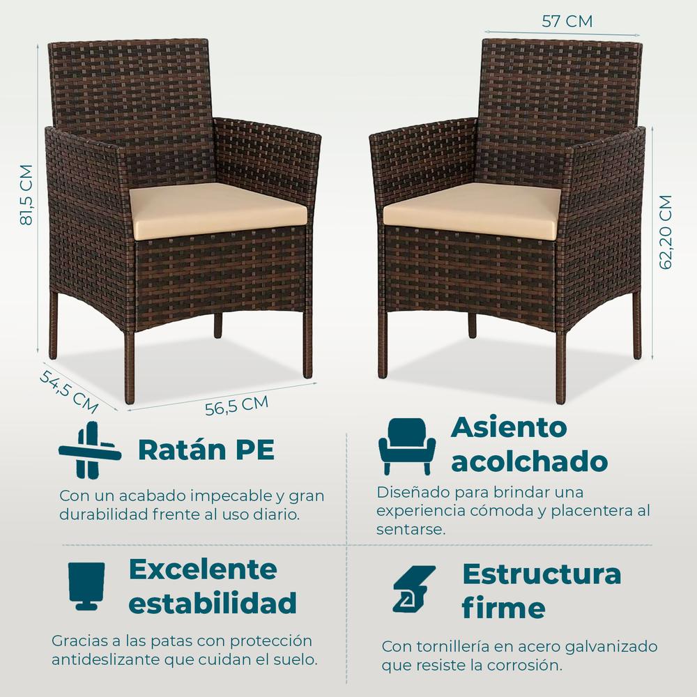 Set de Jardín  4 Piezas – Sofá, Sillas y Mesa de Exterior en Ratán Café