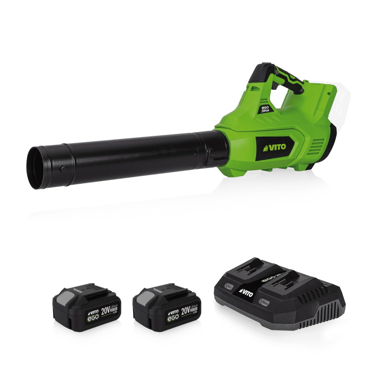 Soplador de hojas 40V con 2 baterías 4Ah y cargador doble – 1ligero y portátil