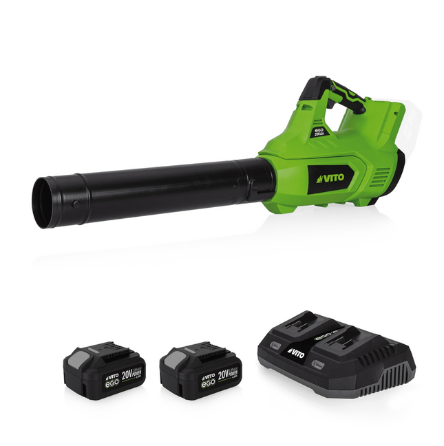 Soplador de hojas 40V con 2 baterías 4Ah y cargador doble – 1ligero y portátil