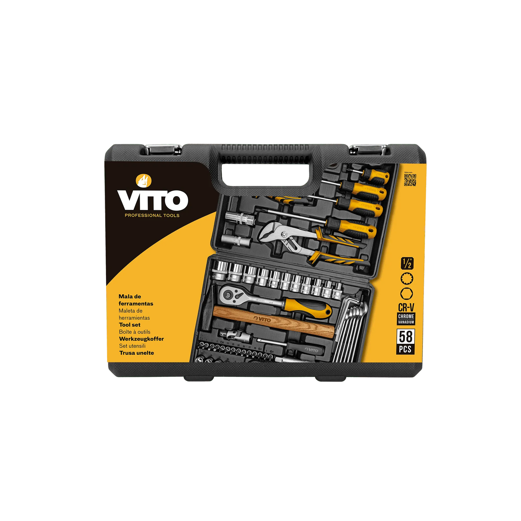 Maletín de Herramientas 58 Piezas de Acero Cr-V – Kit Completo Profesional con Llaves, Alicates y Martillo