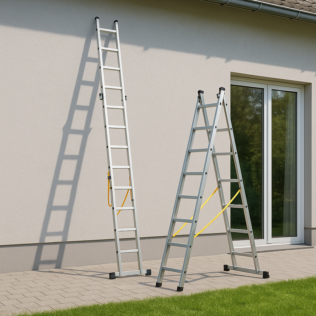 Escalera Doble Extensible de Aluminio 2x2,5 m con Peldaños Cuadrados Antideslizantes