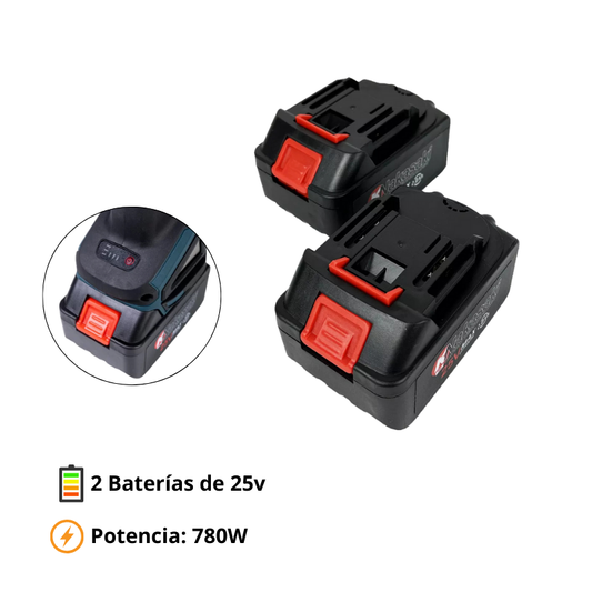 Amoladora Angular 780W | Inalámbrica de 25V | 2 Baterías