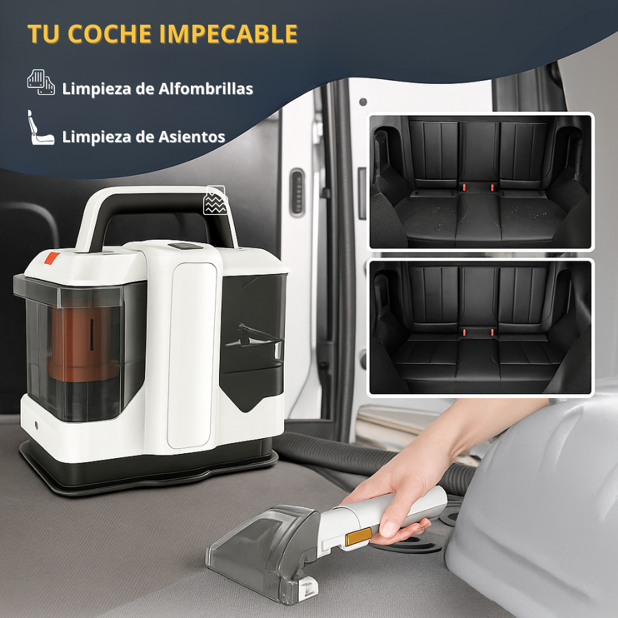 Limpiador de Tapicerías Portátil 750W con Succión 15KPa | Máquina Quitamanchas para Sofás, Alfombras y Coches