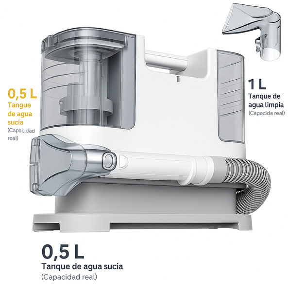 Limpiador de Tapicerías Portátil 750W con Succión 15KPa | Máquina Quitamanchas para Sofás, Alfombras y Coches