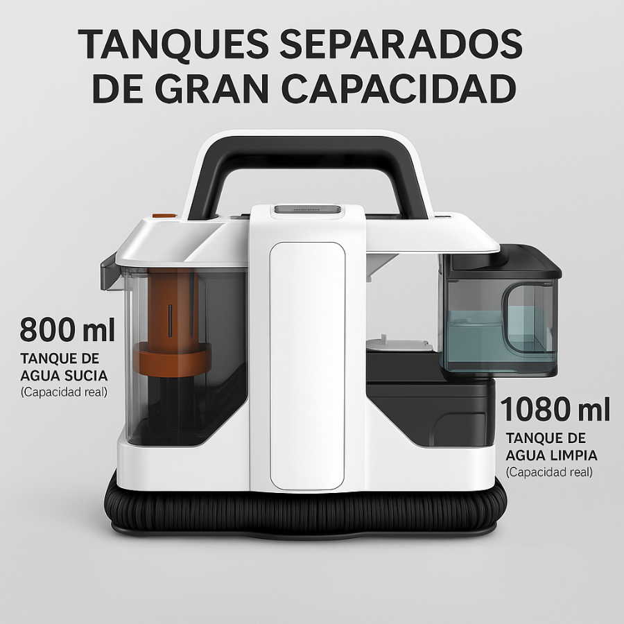 Limpiador de Tapicerías Portátil 750W con Succión 15KPa | Máquina Quitamanchas para Sofás, Alfombras y Coches