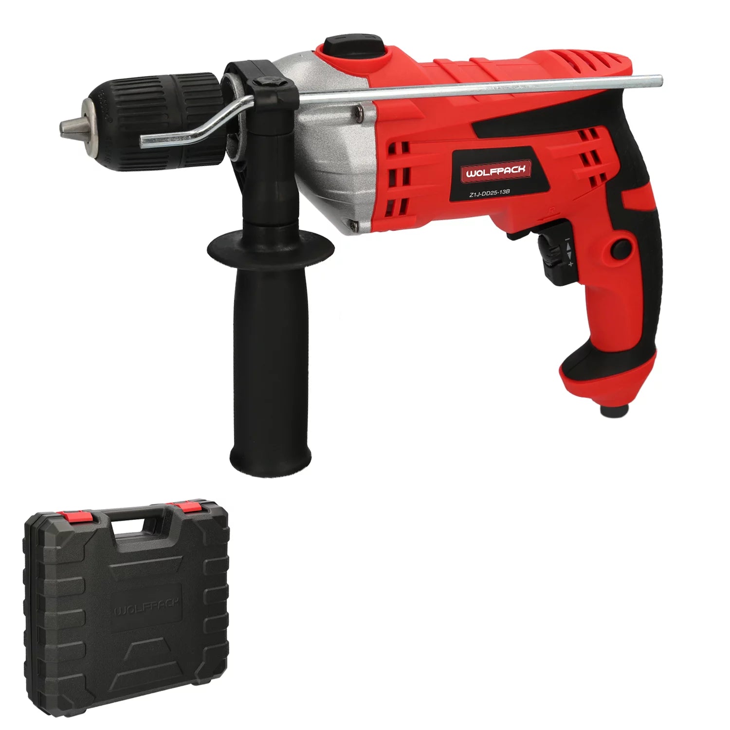 Taladro Percutor con Variador de Velocidad 1050 Watt, Maletín, Empuñadura y Guia Metalica