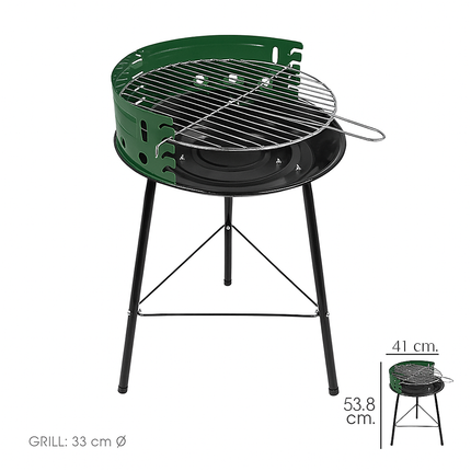Barbacoa de Carbón Portátil Redonda 33 cm – Parrilla Ajustable Acero Esmaltado