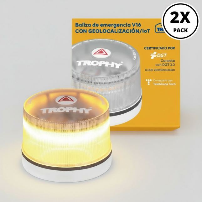 Kit 2 Balizas V16 Homologadas DGT con Geolocalización | LED Amarillo Auto IP5