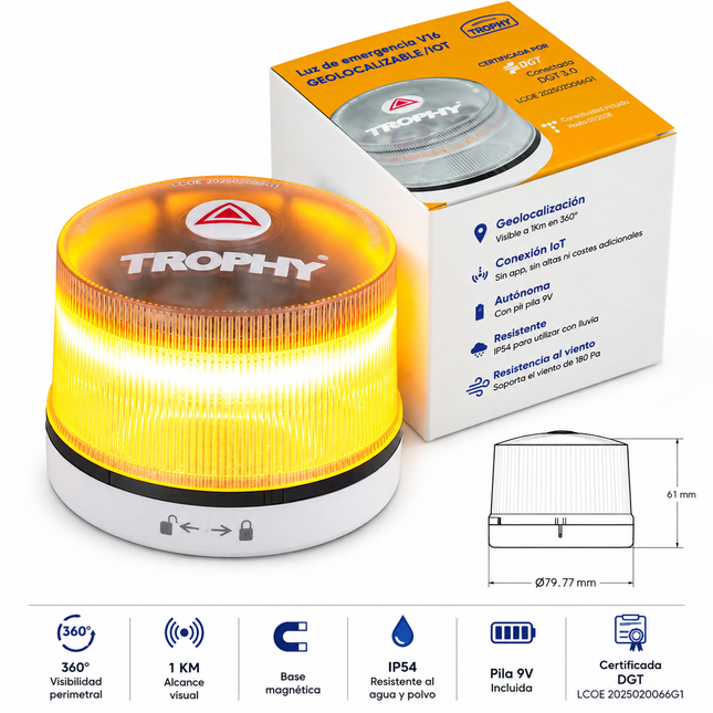 Kit 2 Balizas V16 Homologadas DGT con Geolocalización | LED Amarillo Auto IP5