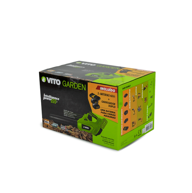 Soplador de hojas 40V con 2 baterías 4Ah y cargador doble – 1ligero y portátil
