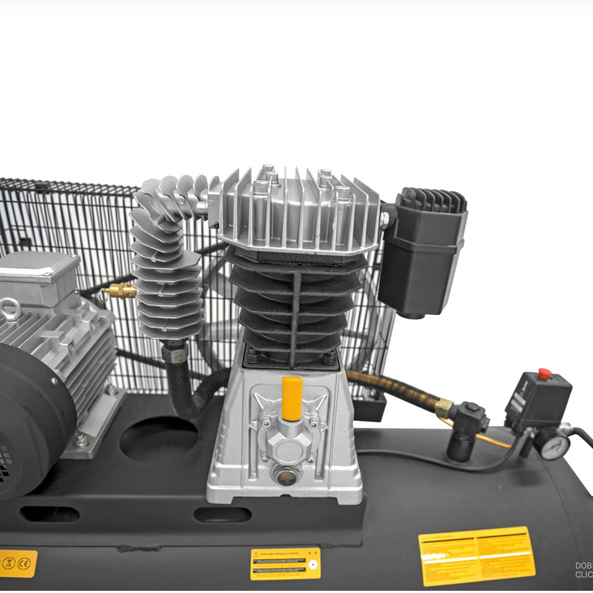 Compresor de Aire Trifásico con Correa 300 L, 5,5 CV, 10 bar, 500 L/min, Motor 4 kW, Depósito 290 L, Bajo Ruido 83 dB, Protección Térmica, Visor de Aceite, Transmisión 830 rpm – VITO Tools