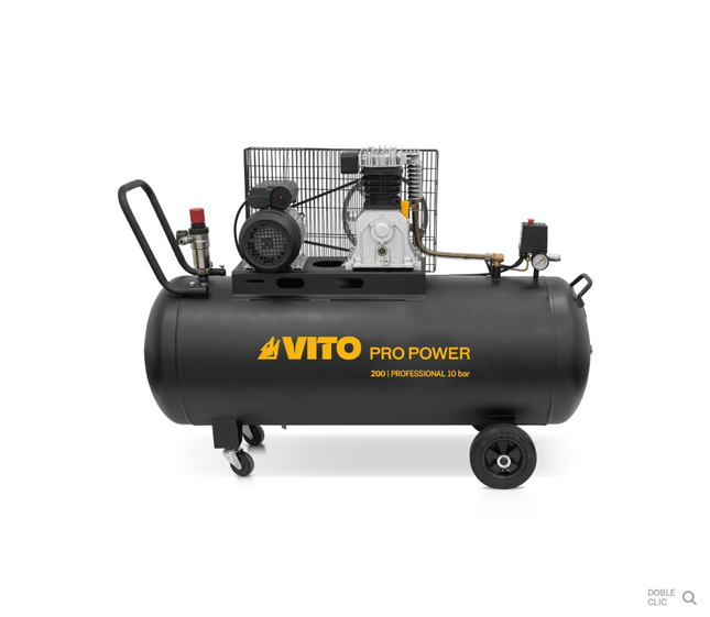 Compresor de Aire con Correa 200 L, 4 CV, 10 bar, 400 L/min, Motor 3 kW, Transmisión por Correa 950 rpm, Protección Térmica, Visor de Aceite, 4 Ruedas – VITO Tools