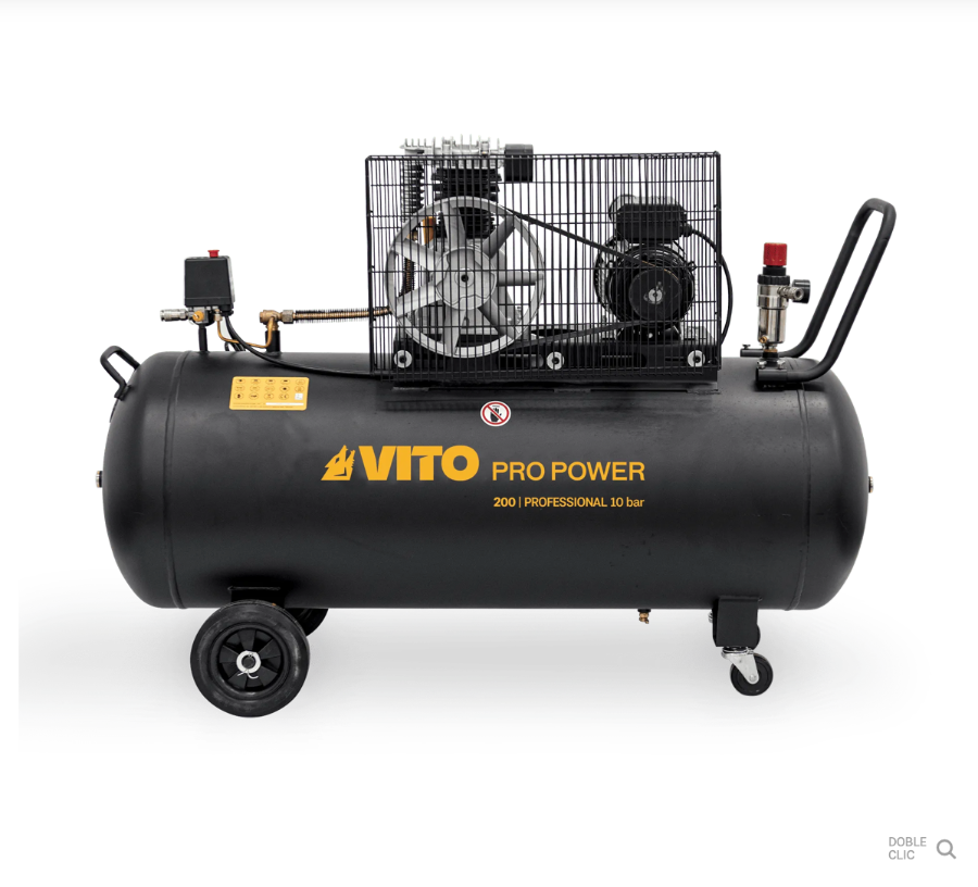Compresor de Aire con Correa 200 L, 4 CV, 10 bar, 400 L/min, Motor 3 kW, Transmisión por Correa 950 rpm, Protección Térmica, Visor de Aceite, 4 Ruedas – VITO Tools
