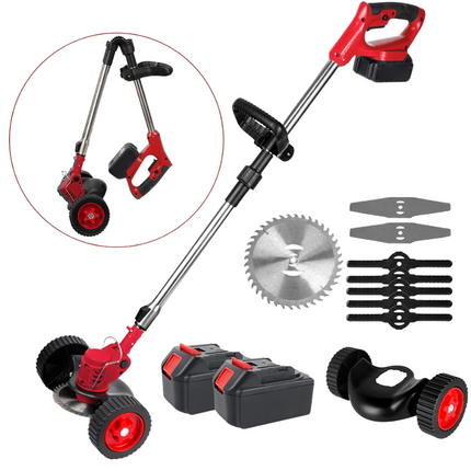 Desbrozadora Eléctrica a Batería 18V 2 Baterías, Cabezal Ajustable y 3 Cuchillas para Césped y Arbustos