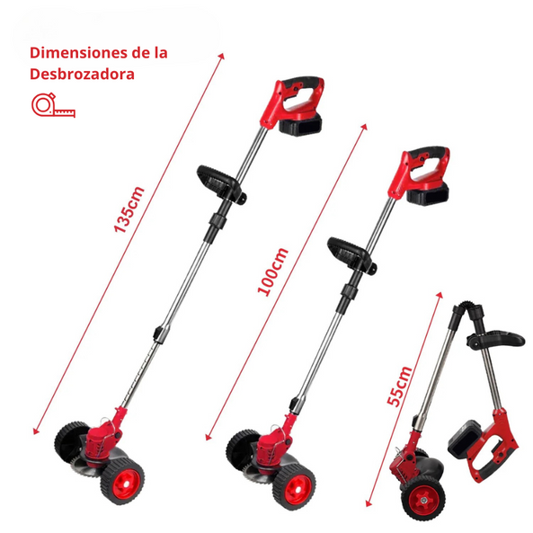 Desbrozadora Eléctrica a Batería 18V 2 Baterías, Cabezal Ajustable y 3 Cuchillas para Césped y Arbustos