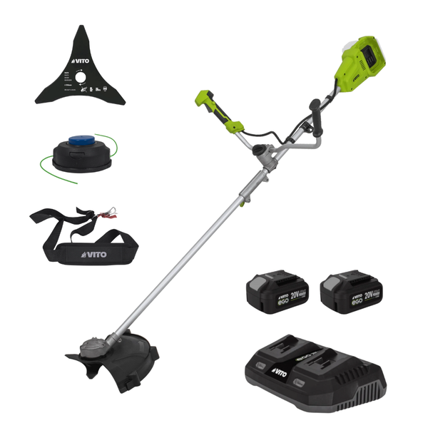 Desbrozadora Sin Cable 40V Brushless con Doble Batería 4Ah, Cargador, Disco y Cabezal