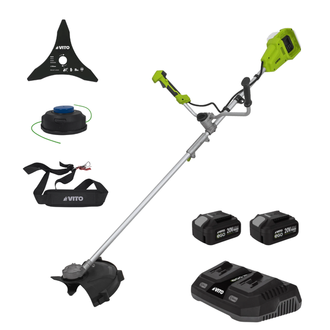 Desbrozadora Sin Cable 40V Brushless con Doble Batería 4Ah, Cargador, Disco y Cabezal