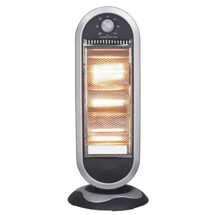 Estufa Eléctrica Oscilante Negro/Plata 1200W con Tubos de Cristal y Sistema Antivuelco