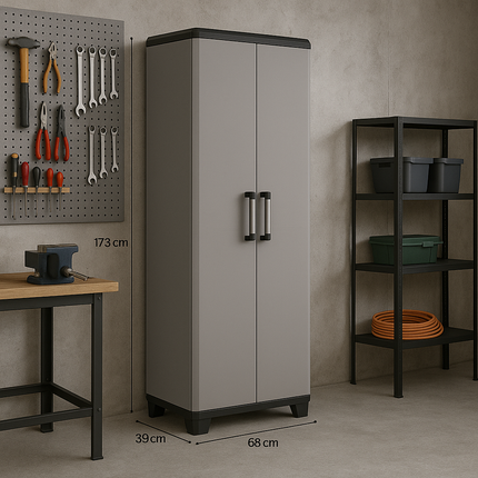 Armario de Resina 68×39×173 cm | Con Portaescoba | Multiusos