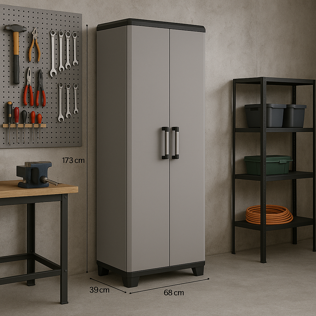 Armario de Resina 68×39×173 cm | Con Portaescoba | Multiusos