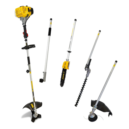 Garland Tasker 710 G-V25 desbrozadora gasolina 5 en 1 con accesorios incluidos — cortasetos, sierra de pértiga y disco