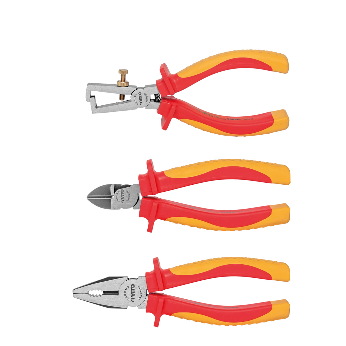 Juego de 3 Alicates VDE 1000V | Universal, Corte Lateral y Pelacables con Mango Aislado
