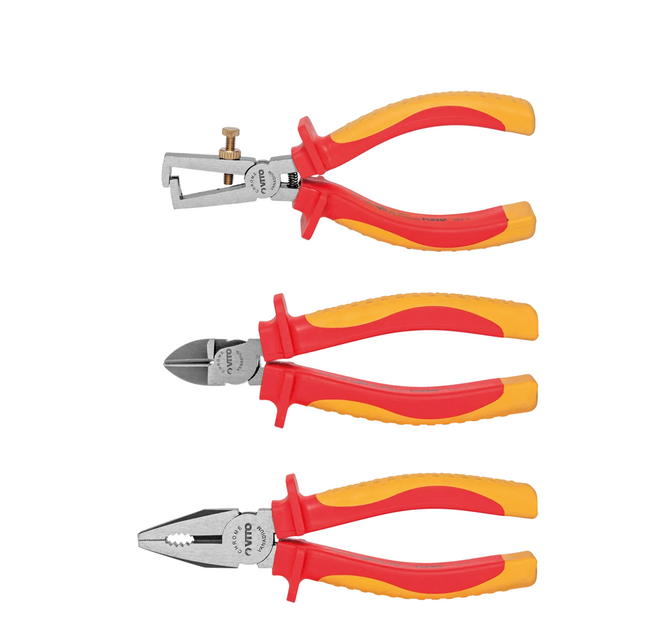 Juego de 3 Alicates VDE 1000V | Universal, Corte Lateral y Pelacables con Mango Aislado