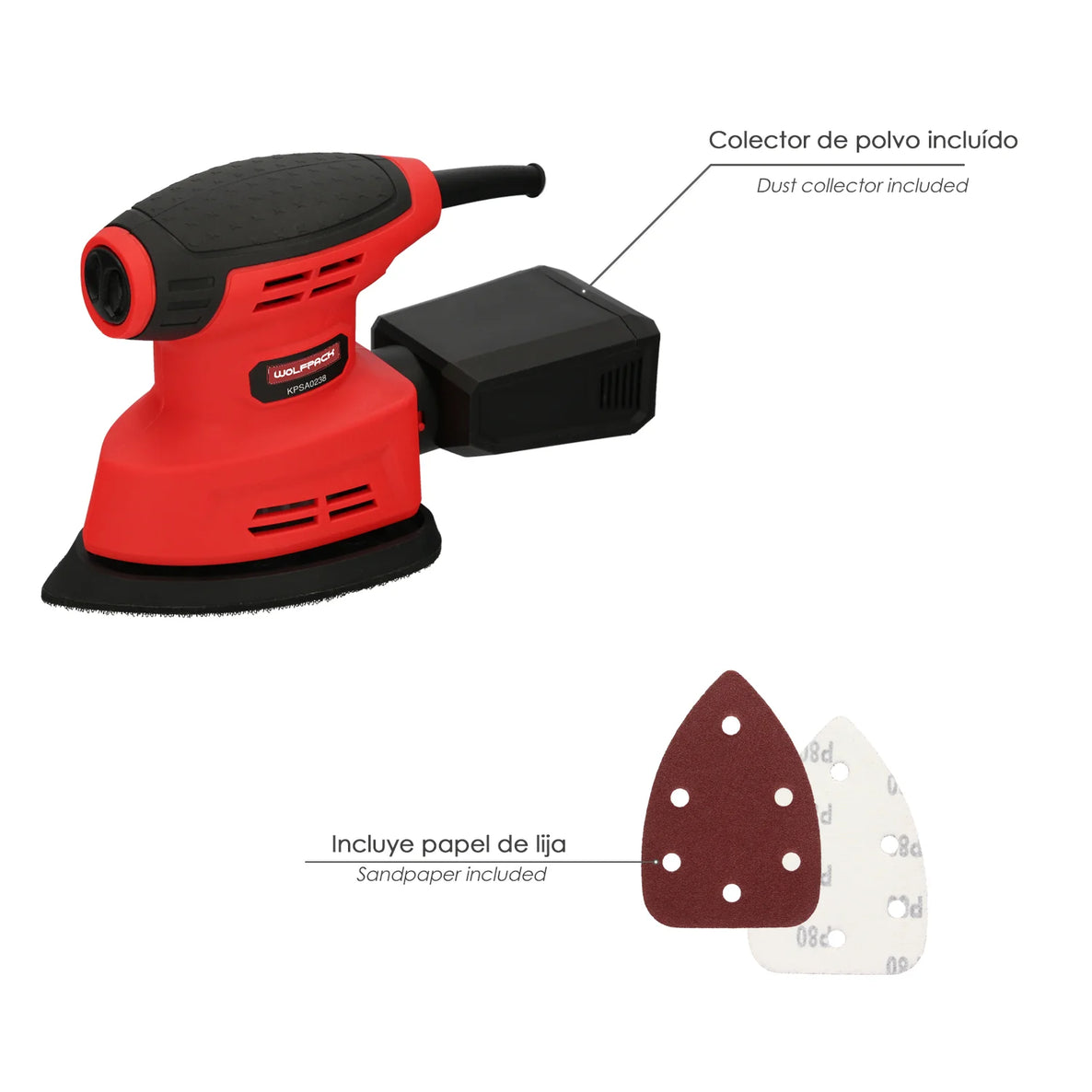 Lijadora Delta 220W para Madera y Metal – Wolfpack con Velcro y Aspiración