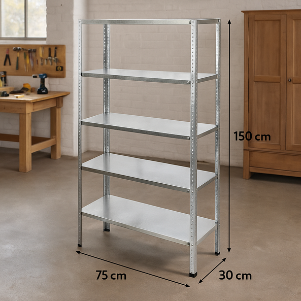 Estantería Galvanizada 150x75x30 cm | 5 Baldas Ajustables | 150 kg
