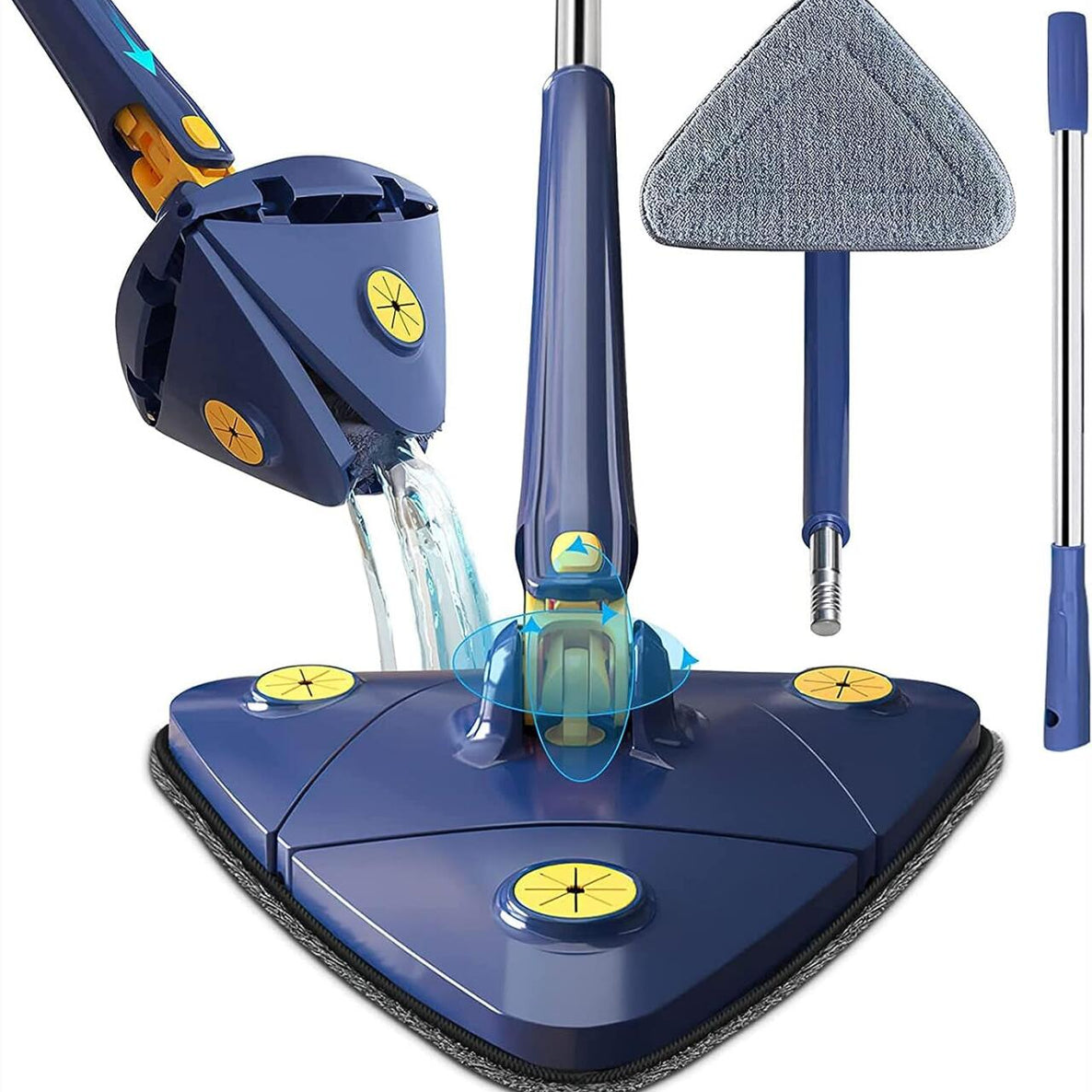 Mopa Triangular Giratoria 360º con Autoescurrido y Mango Extensible | Incluye 2 Paños de Microfibra