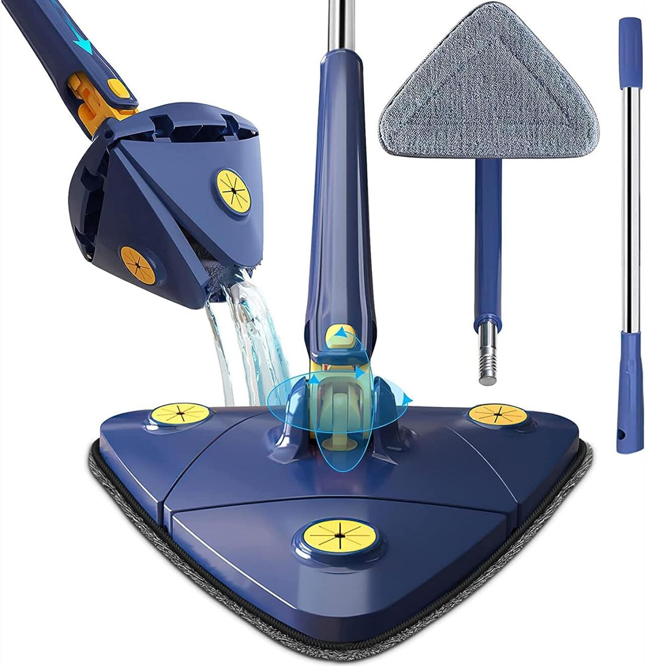 Mopa Triangular Giratoria 360º con Autoescurrido y Mango Extensible | Incluye 2 Paños de Microfibra
