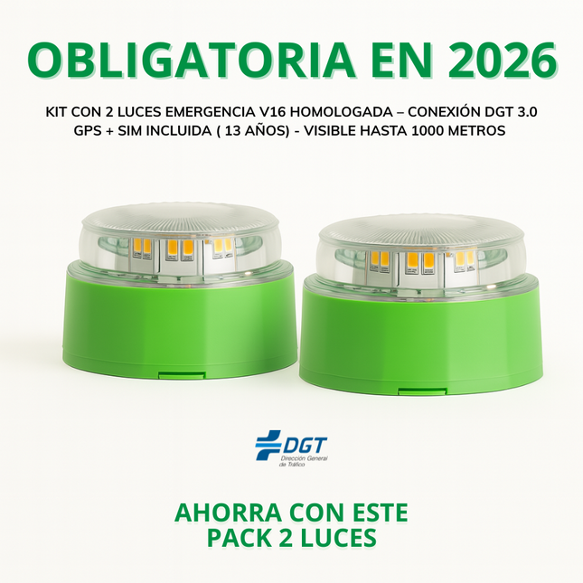 Pack 2 Luces V16 Homologadas DGT – Geolocalizable GPS + SIM