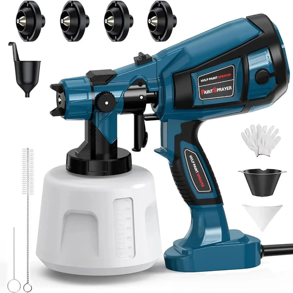 Pistola de pintura 850W con depósito 1400ml y 4 boquillas. Acabado profesional en paredes, muebles y coche.