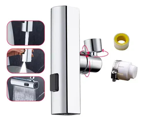 Grifo Conector Giratorio con Cascada 4 en 1 | Adaptador Multifunción para Cocina, Baño y Lavabo