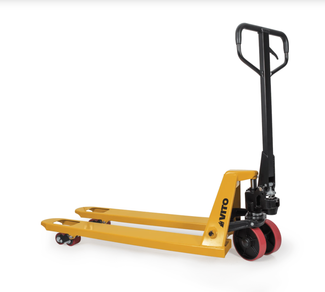 Transpaleta manual de 2,5 toneladas con horquillas 550x1100 mm y ruedas de nylon para almacén